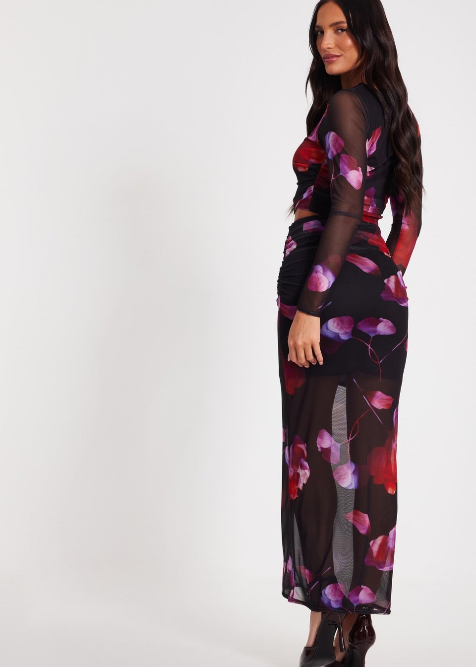Quiz Black Floral Mesh Maxi Skirt