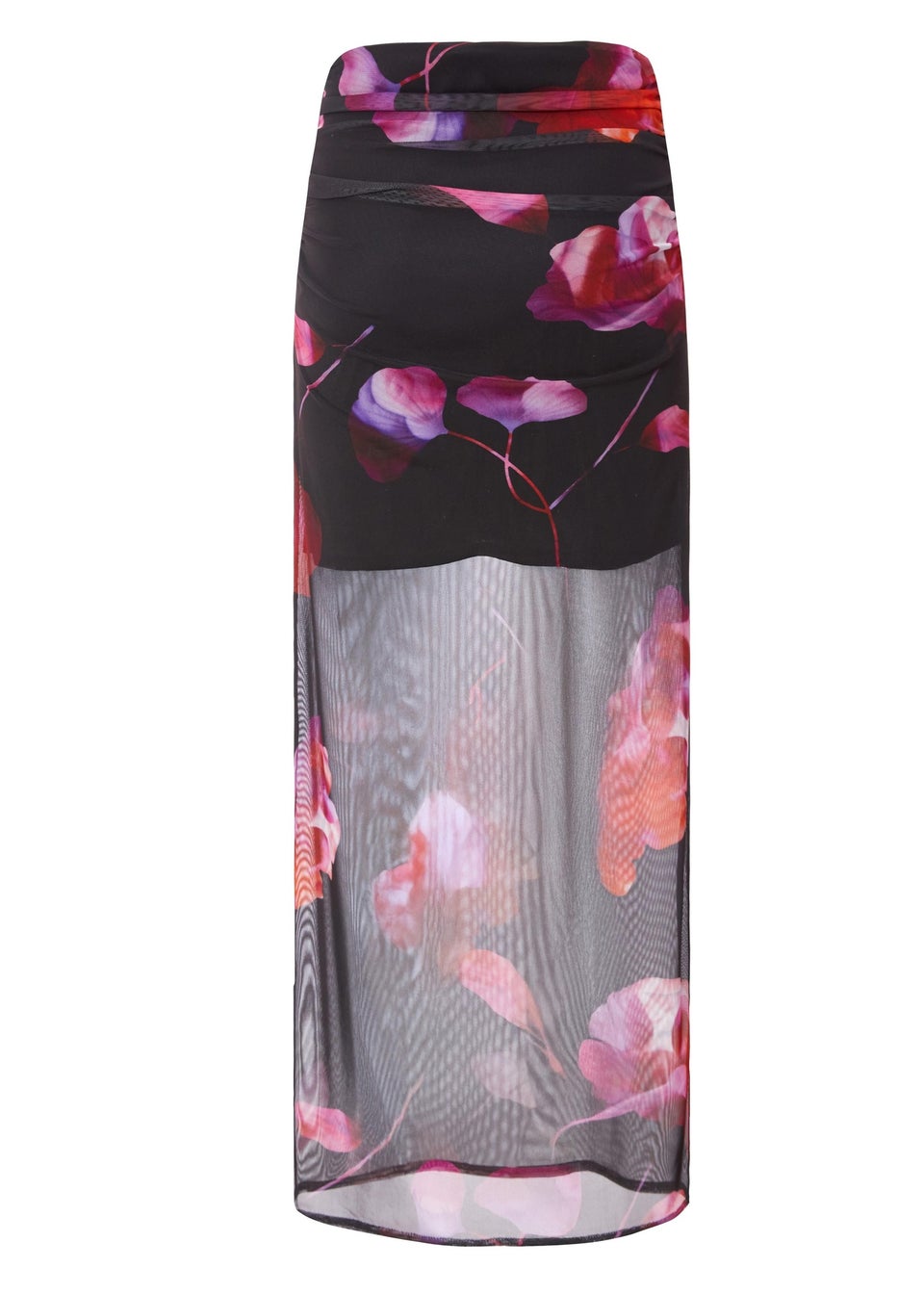 Quiz Black Floral Mesh Maxi Skirt
