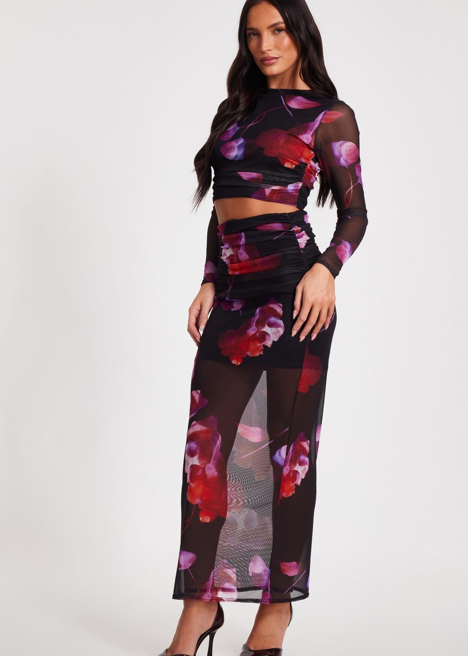 Quiz Black Floral Mesh Maxi Skirt