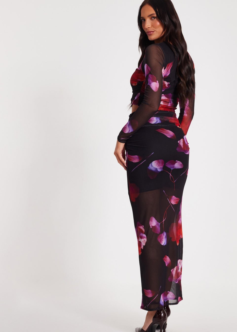 Quiz Black Floral Mesh Crop Top