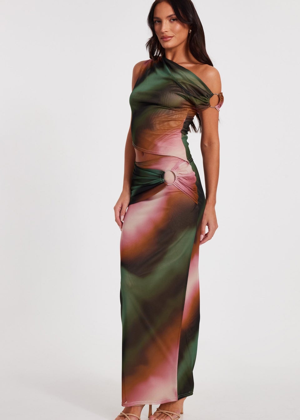 Quiz Green Mesh One Shoulder Crop Top