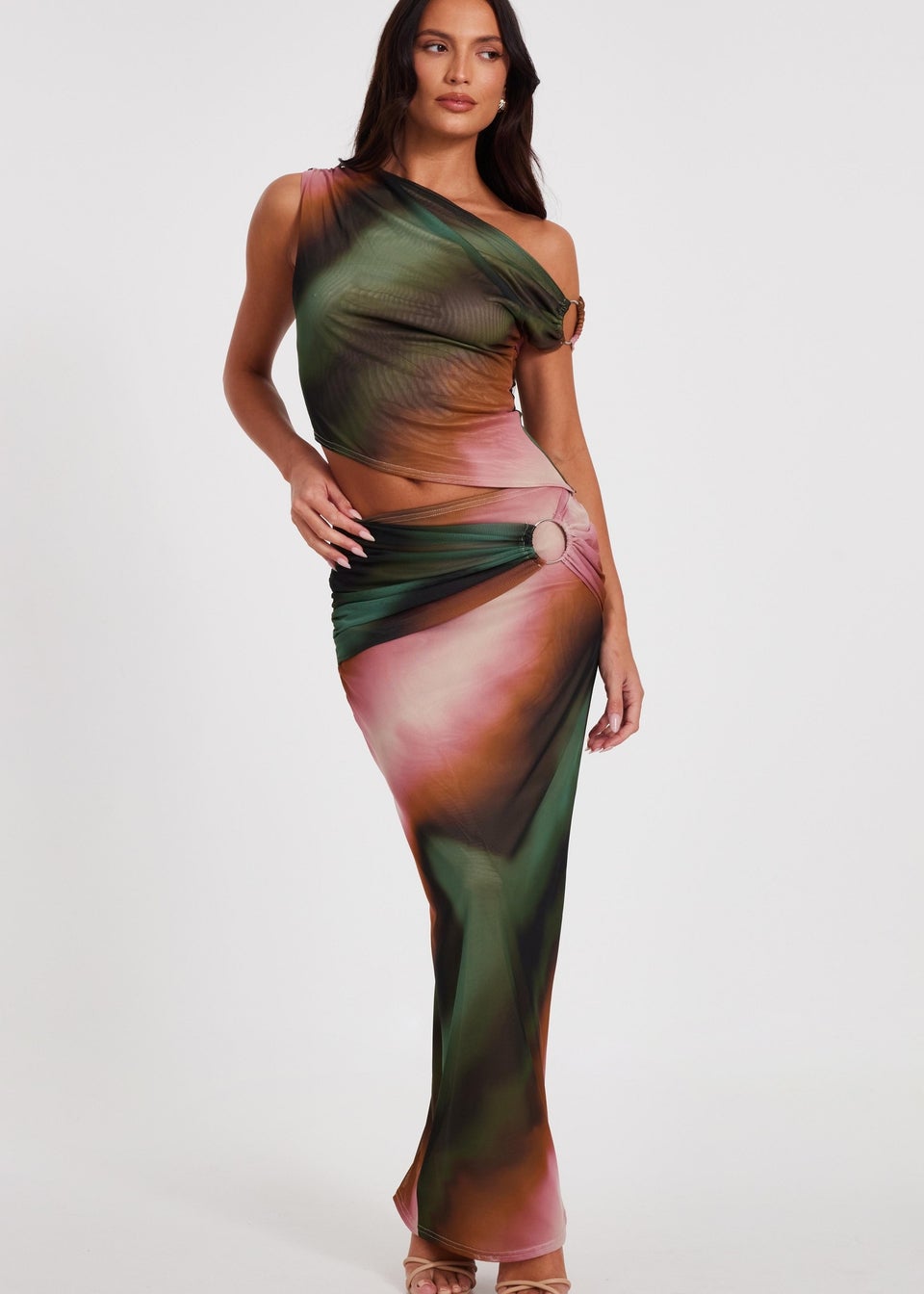 Quiz Green Mesh One Shoulder Crop Top