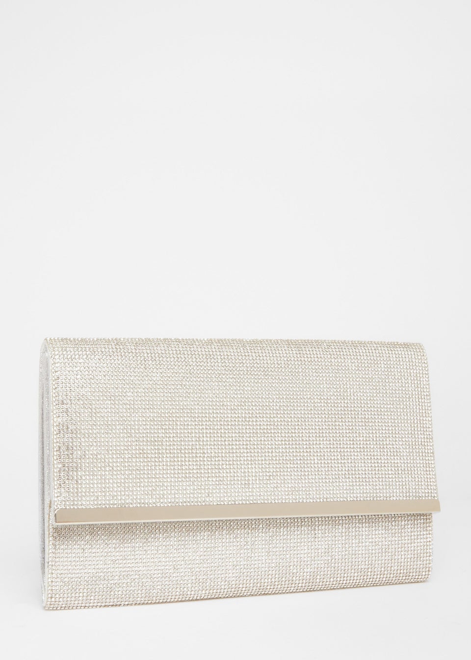 Quiz Silver Diamante Envelope Clutch Bag