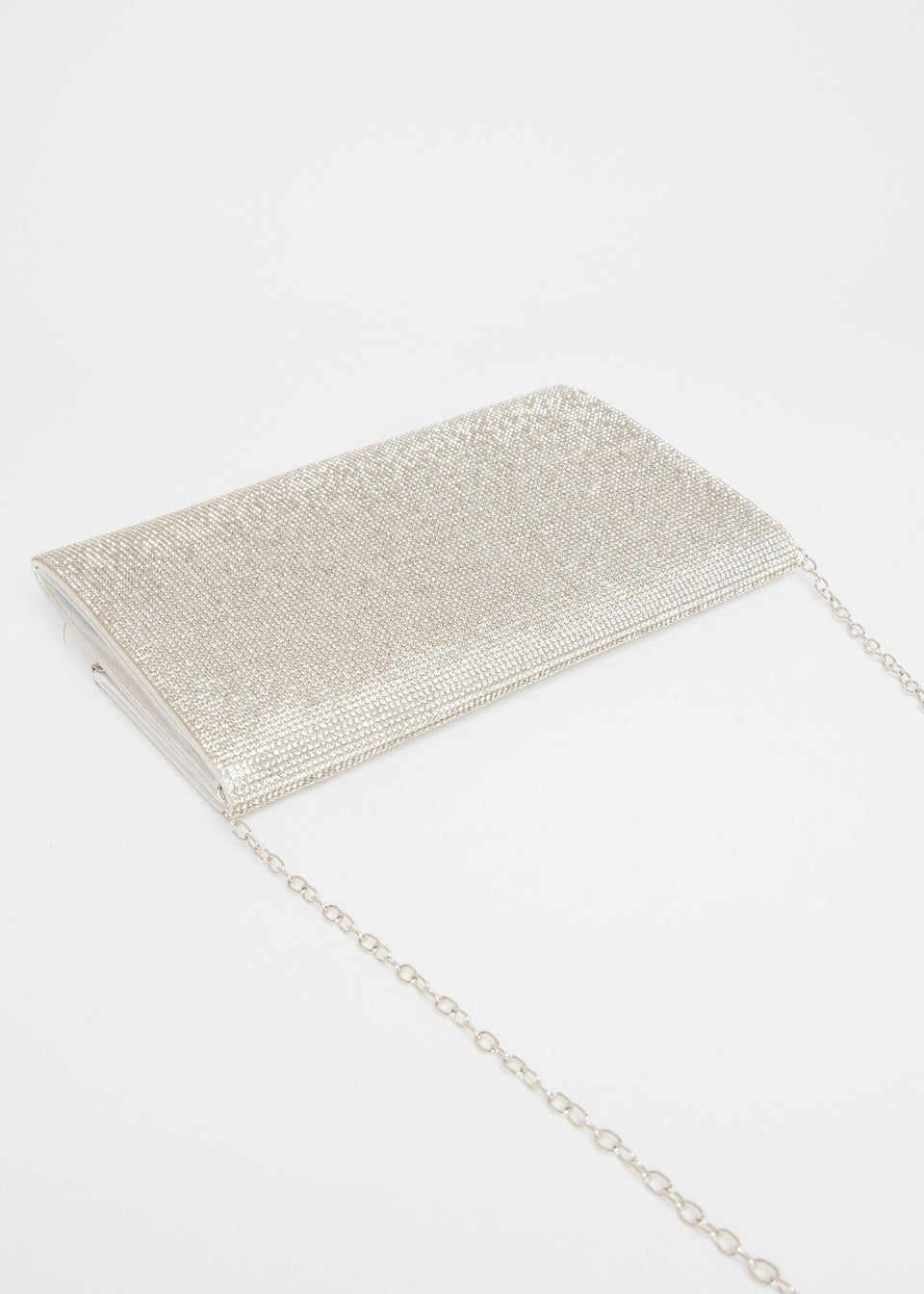 Quiz Silver Diamante Envelope Clutch Bag