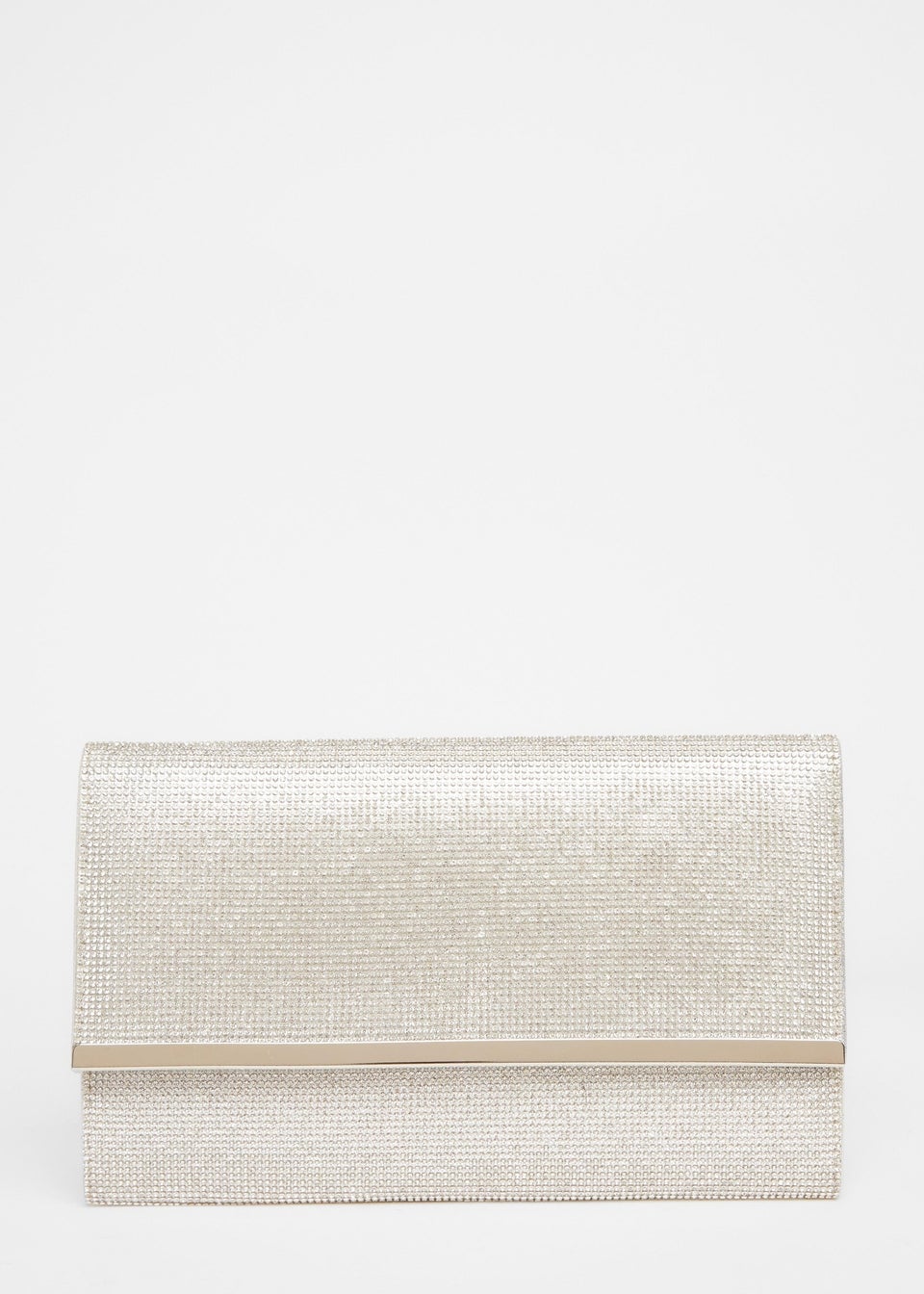 Quiz Silver Diamante Envelope Clutch Bag