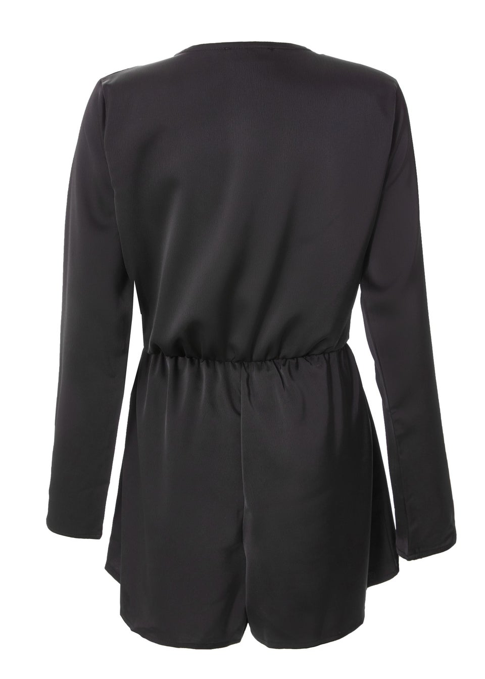 Quiz Black Satin Wrap Playsuit
