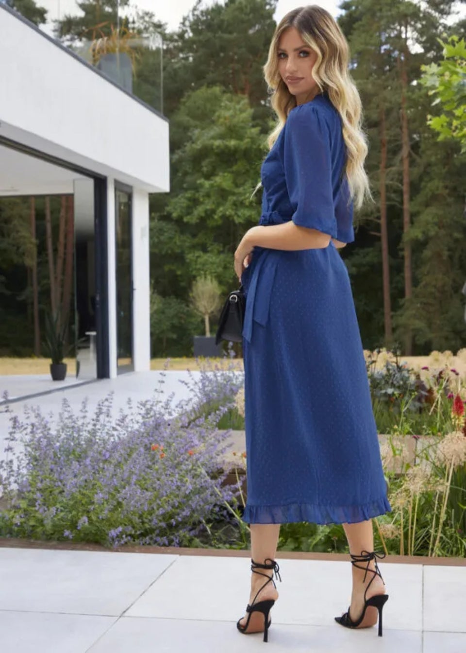 Chi Chi London Cobalt Short Sleeve Dobby Wrap Midi Dress