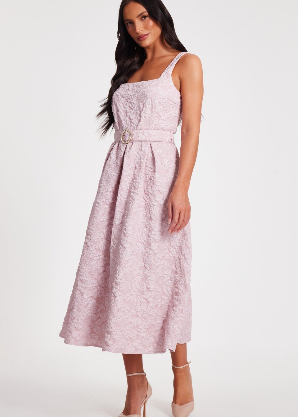 Quiz Pink Jacquard Midi Dress