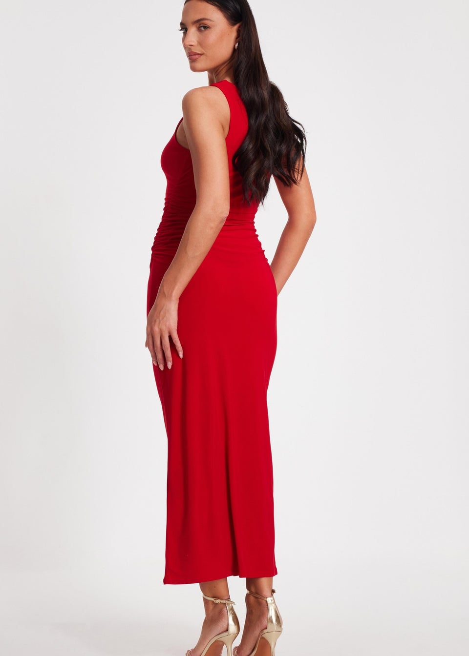 Quiz Red Buckle Detail Midaxi Dress