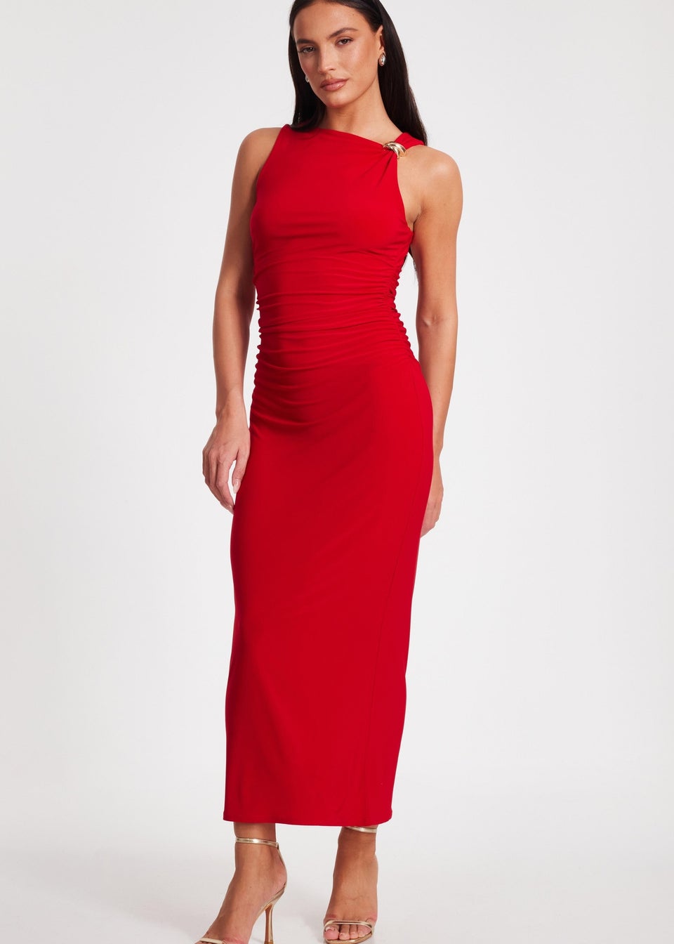 Quiz Red Buckle Detail Midaxi Dress