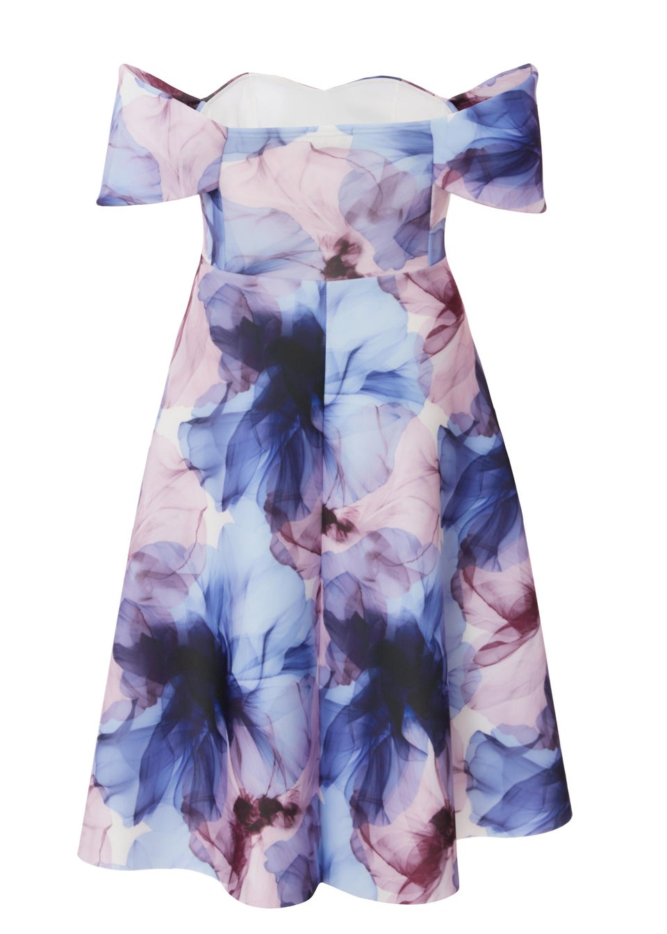 Quiz Blue Curve Floral Bardot Midi Dress