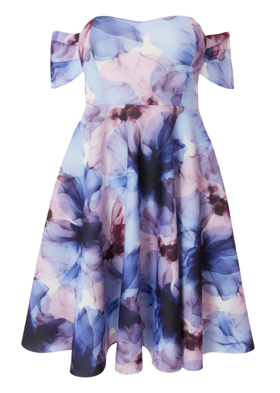 Quiz Blue Curve Floral Bardot Midi Dress