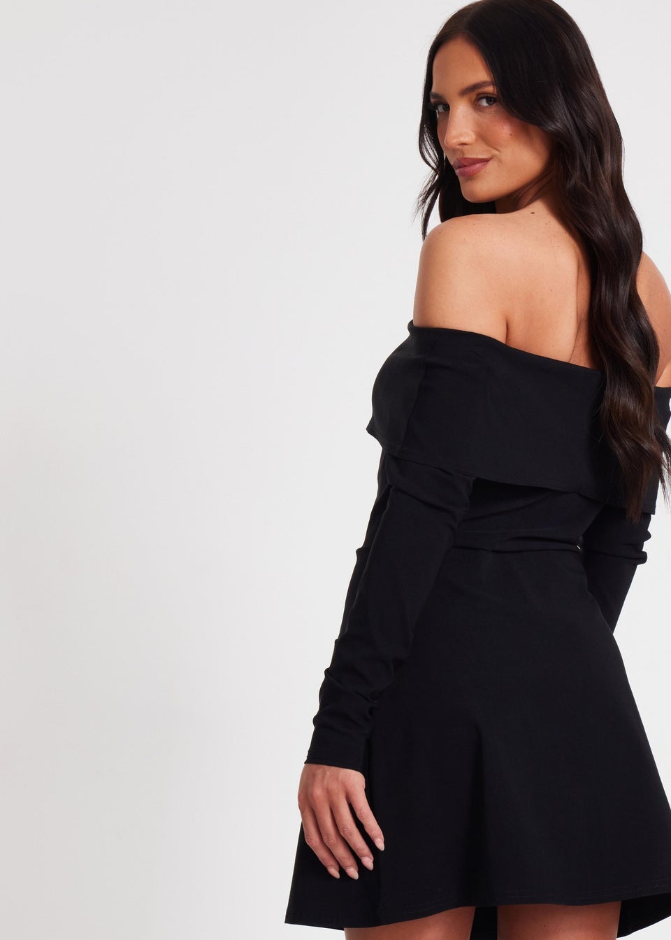 Quiz Black Bardot Long Sleeve Mini Dress
