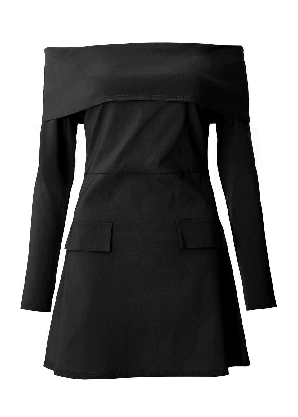 Quiz Black Bardot Long Sleeve Mini Dress