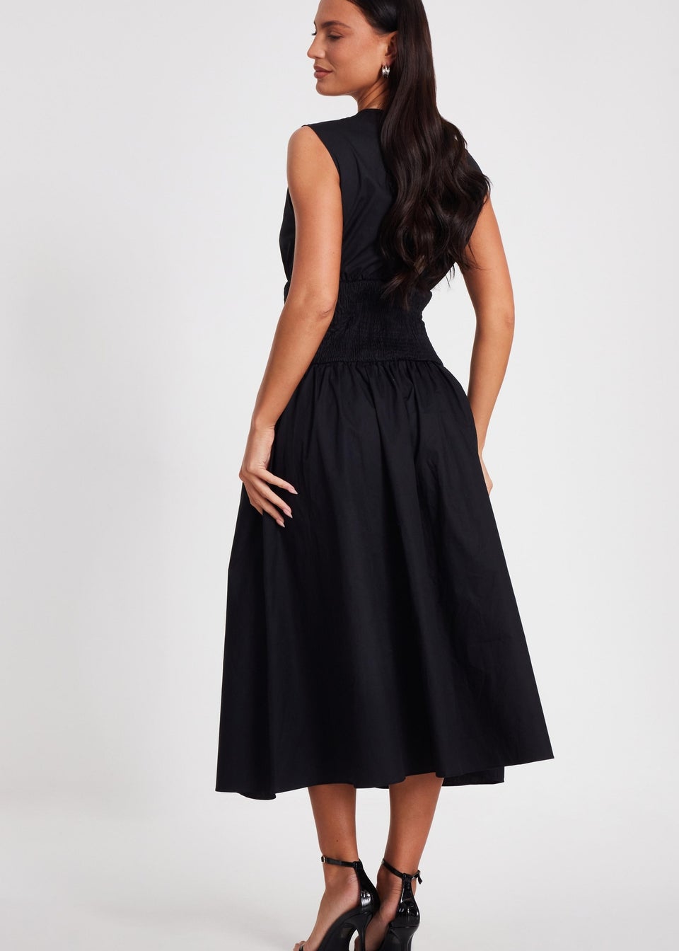 Quiz Black Shirred Waist Midaxi Dress
