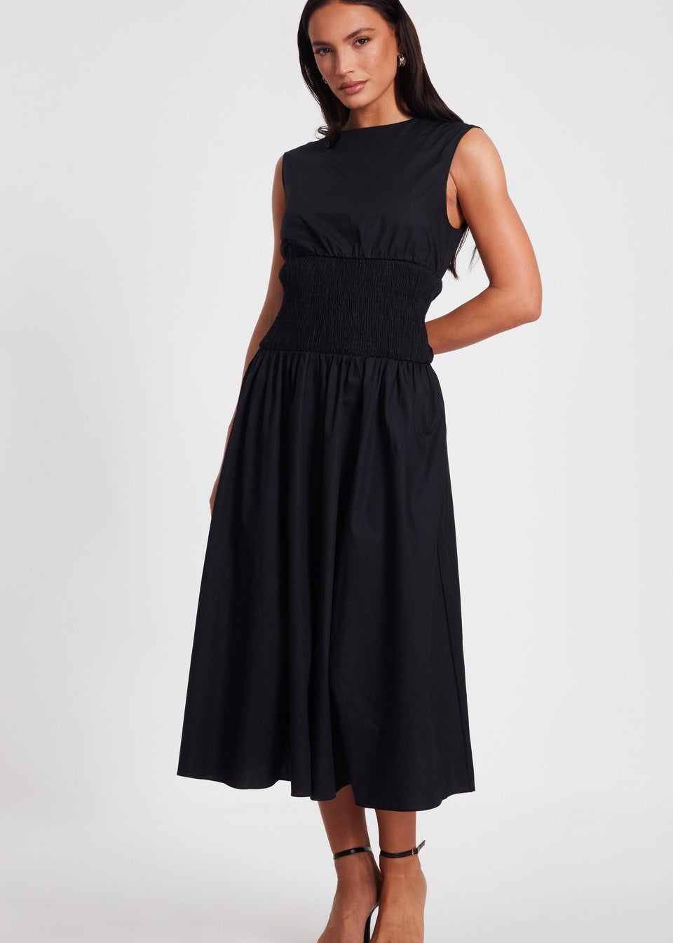 Quiz Black Shirred Waist Midaxi Dress