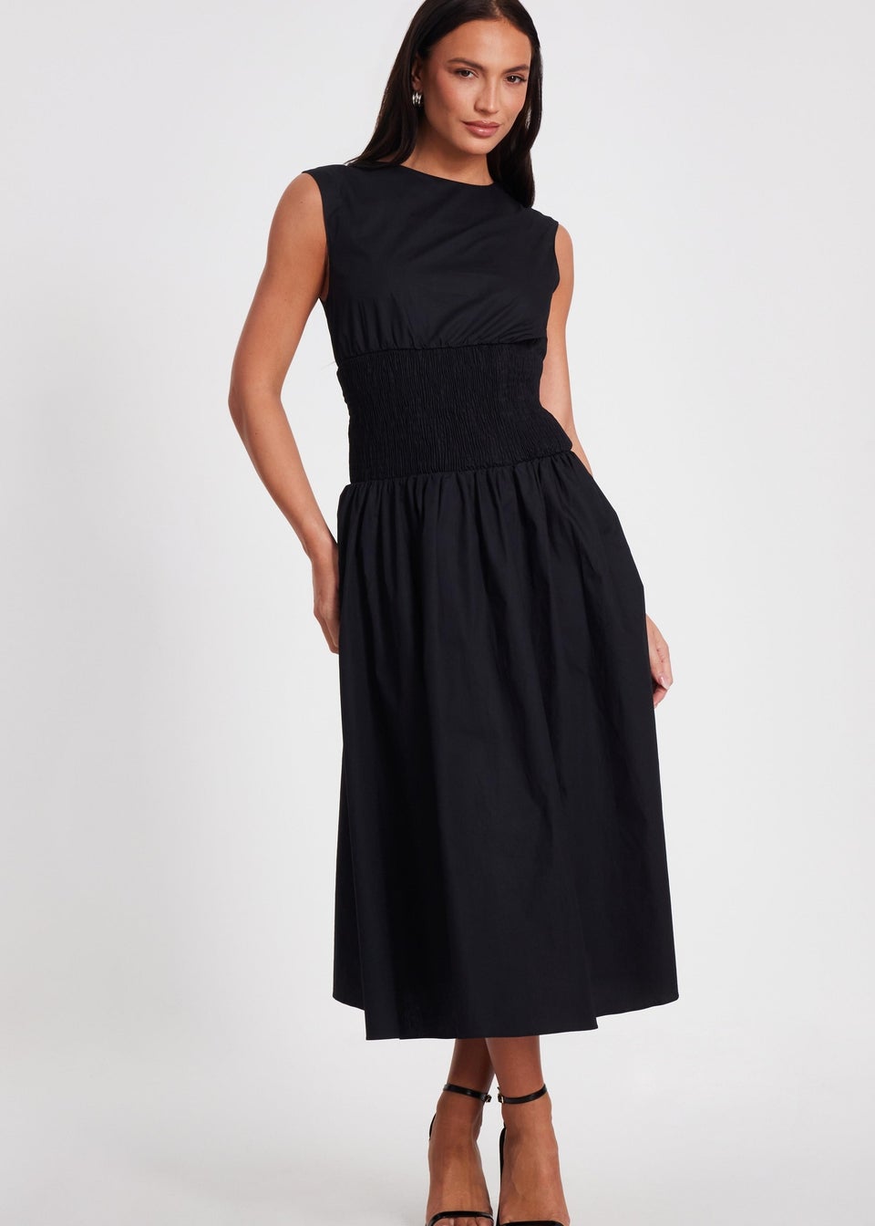 Quiz Black Shirred Waist Midaxi Dress