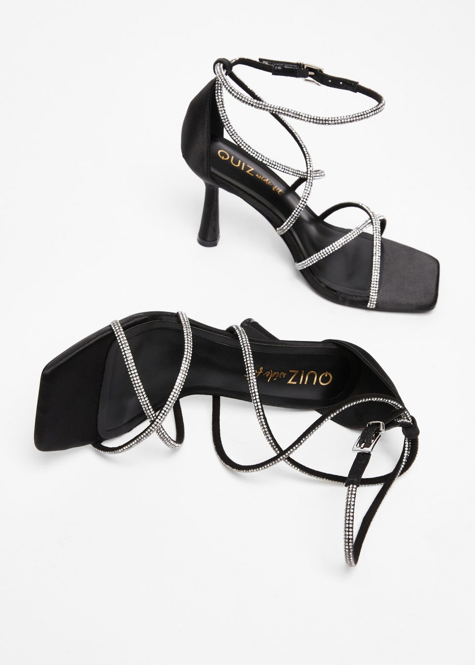 Quiz Black Wide Fit Diamante Heels