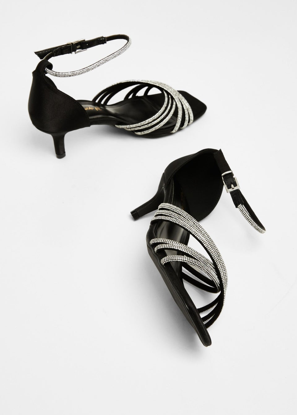 Quiz Black Wide Fit Diamante Short Heels