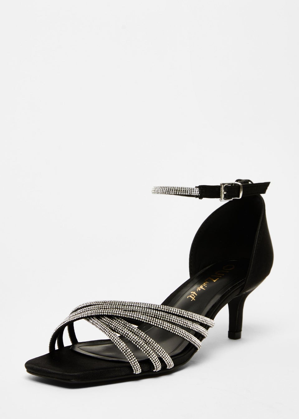 Quiz Black Wide Fit Diamante Short Heels