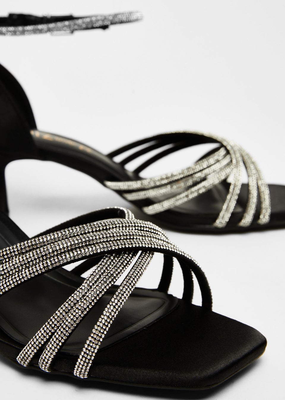 Quiz Black Wide Fit Diamante Short Heels