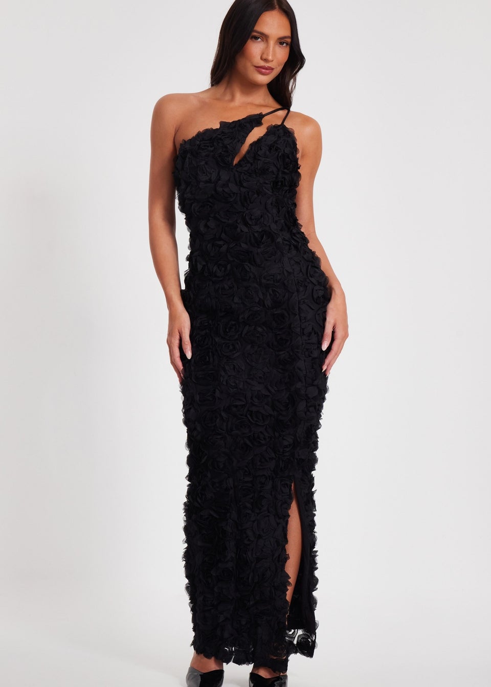 Quiz Black One Shoulder Floral Maxi Dress