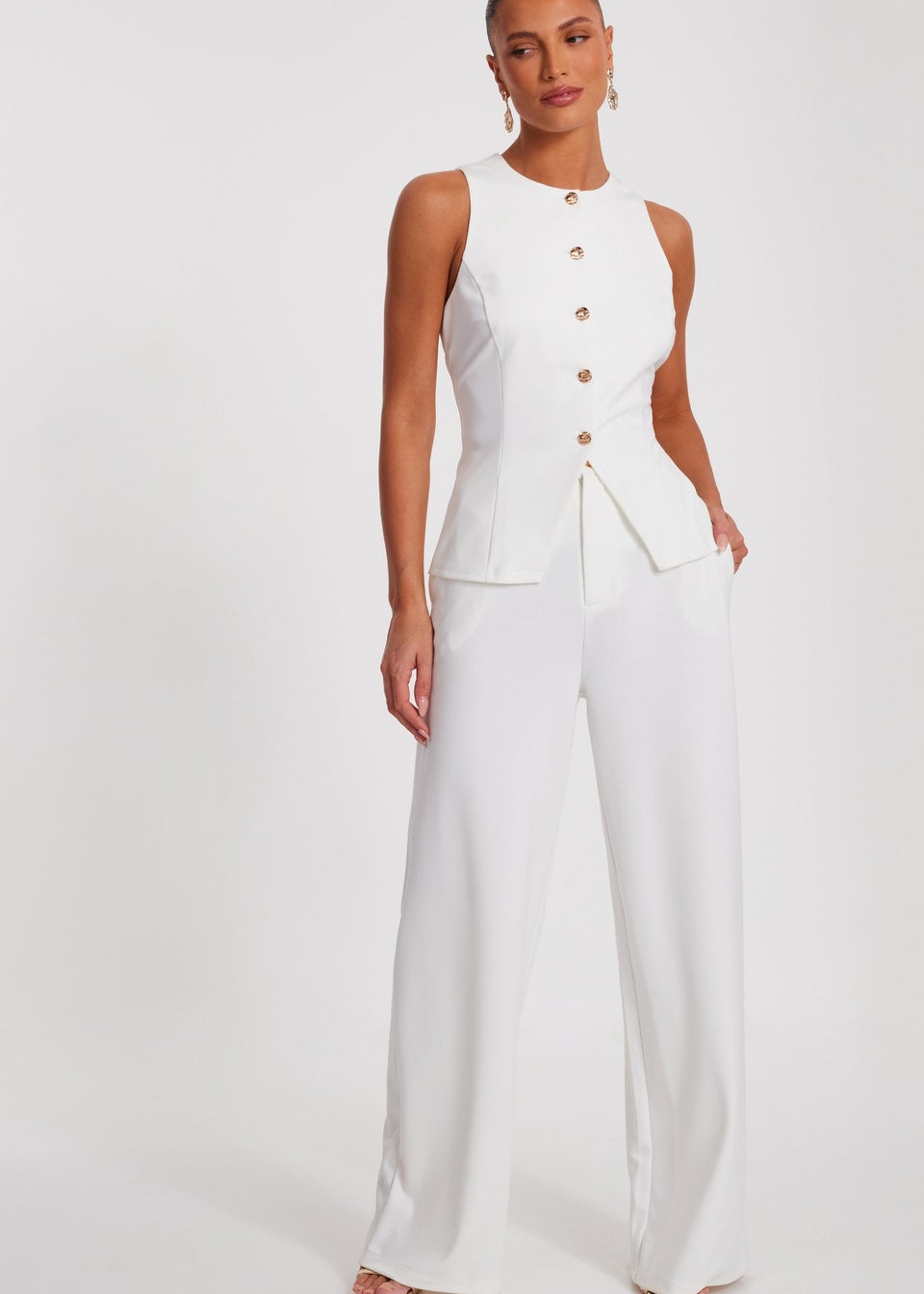 Quiz Cream Wide Leg Trousers