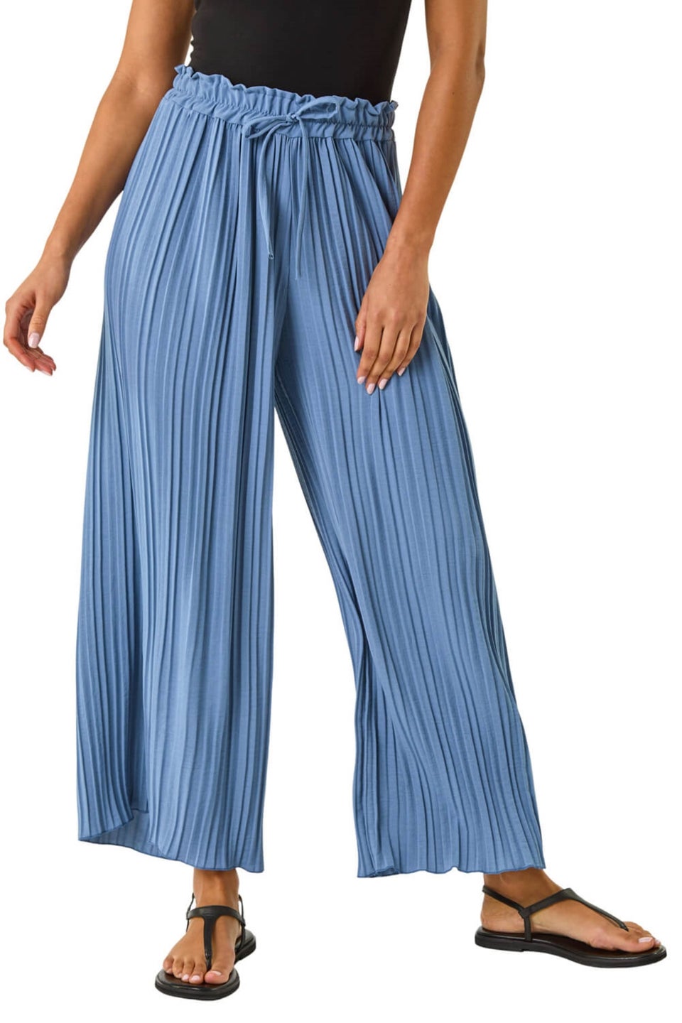Roman Denim Pleated Wide Leg Stretch Culottes