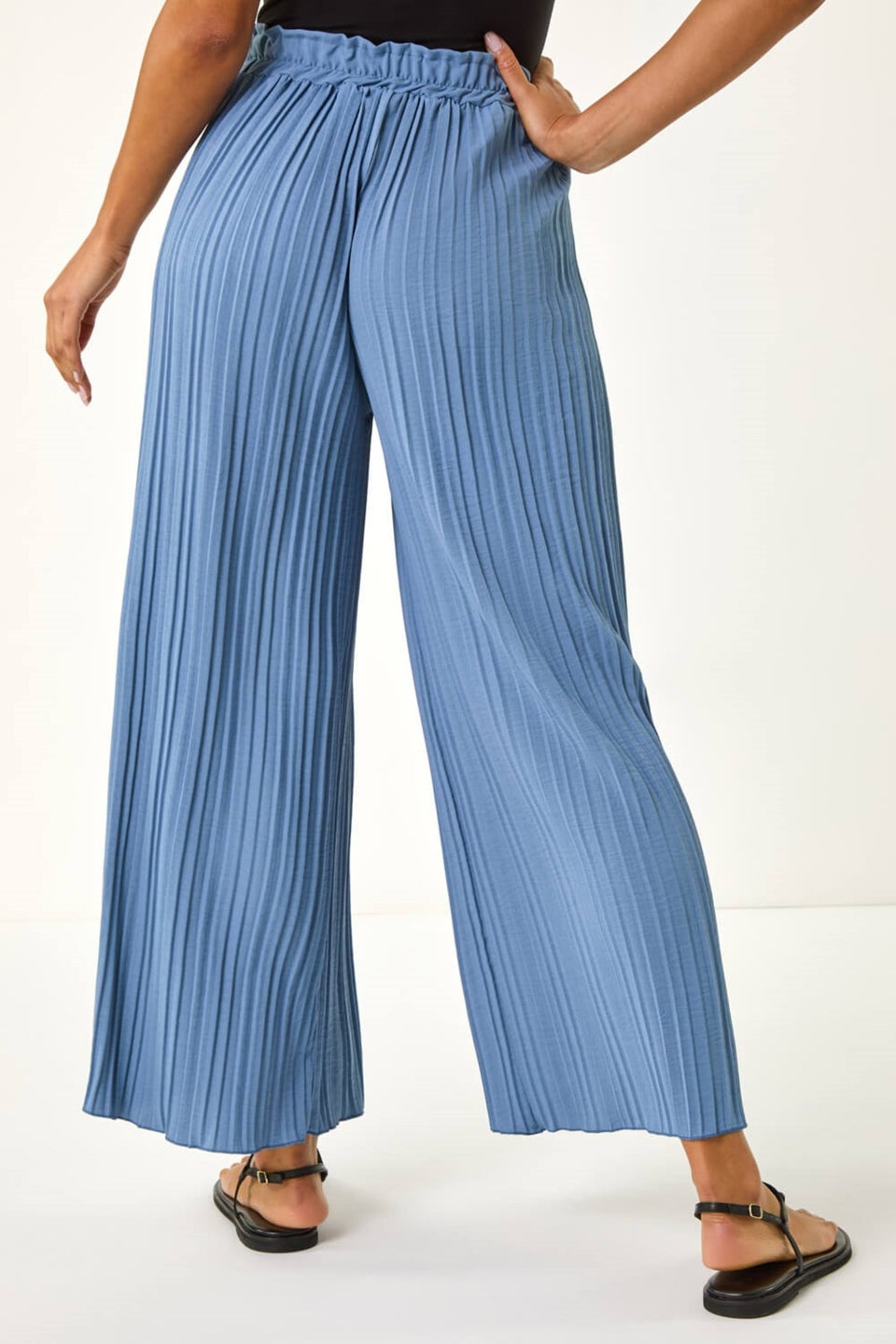 Roman Denim Pleated Wide Leg Stretch Culottes