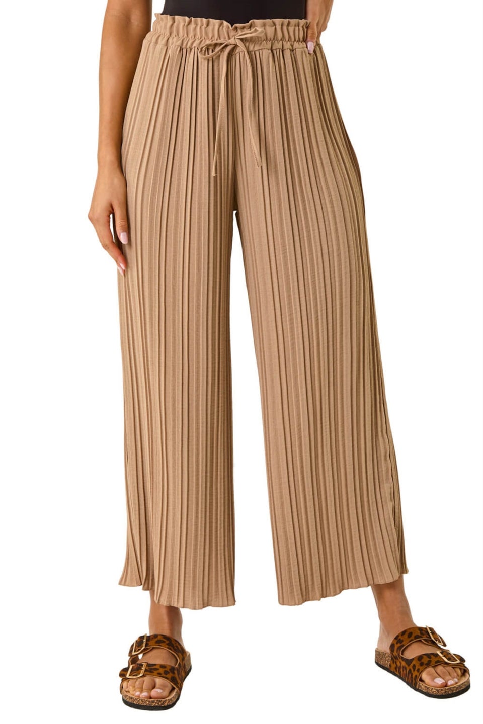 Roman Natural Pleated Wide Leg Stretch Culottes