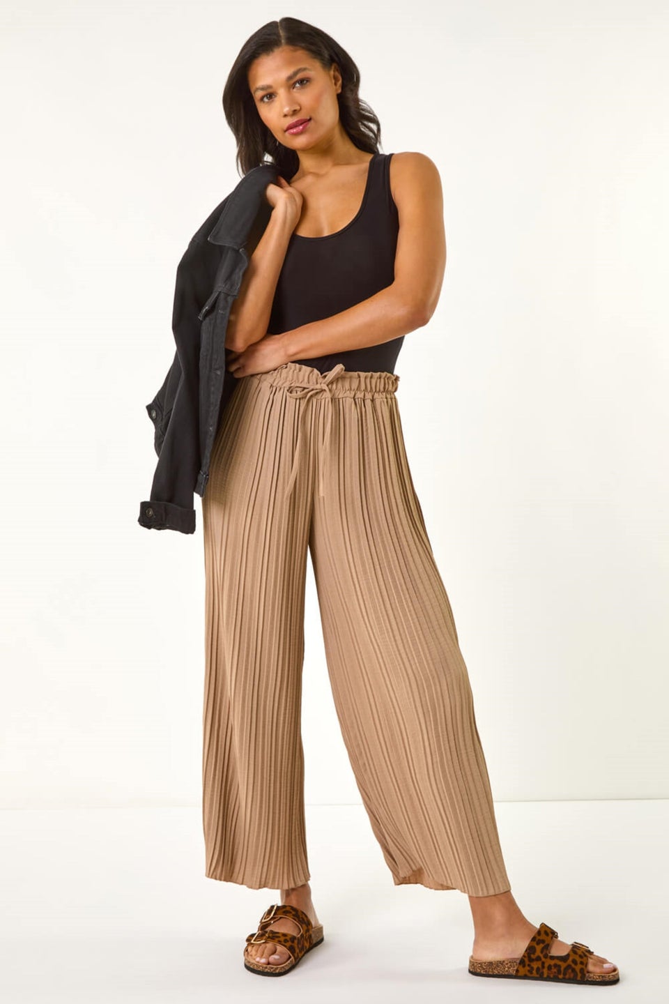Roman Natural Pleated Wide Leg Stretch Culottes