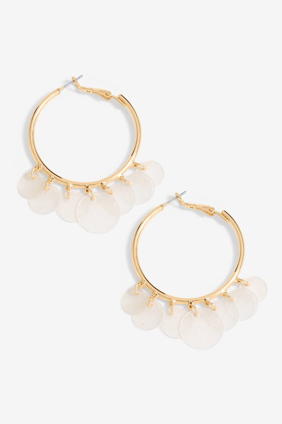 Mood Gold White Shell Charm Hoop Earrings