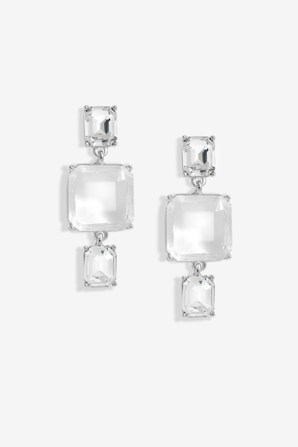 Mood Silver Crystal Facet Three Drop Earrings