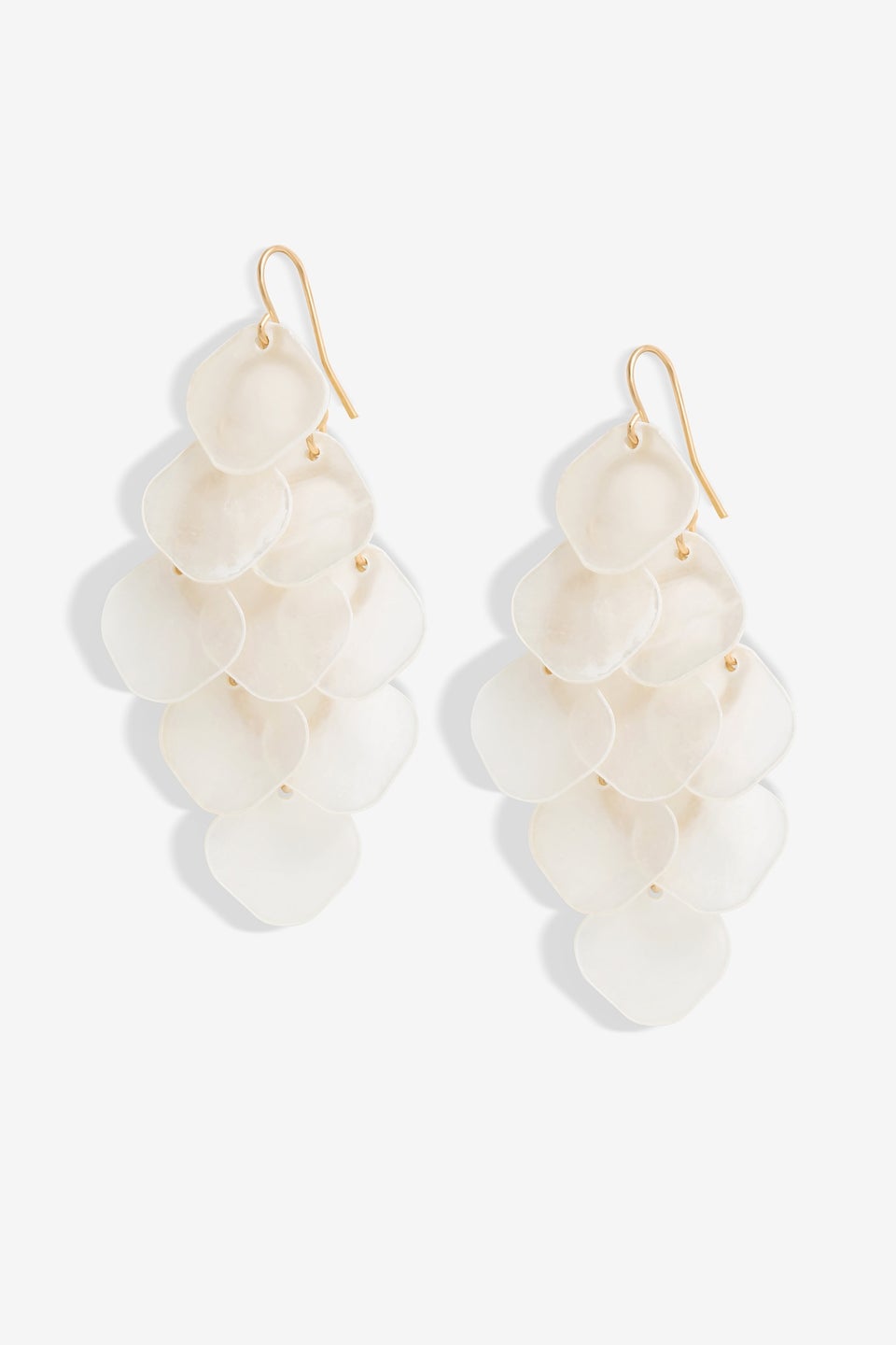 Mood Gold White Layered Shell Chandelier Drop Earrings