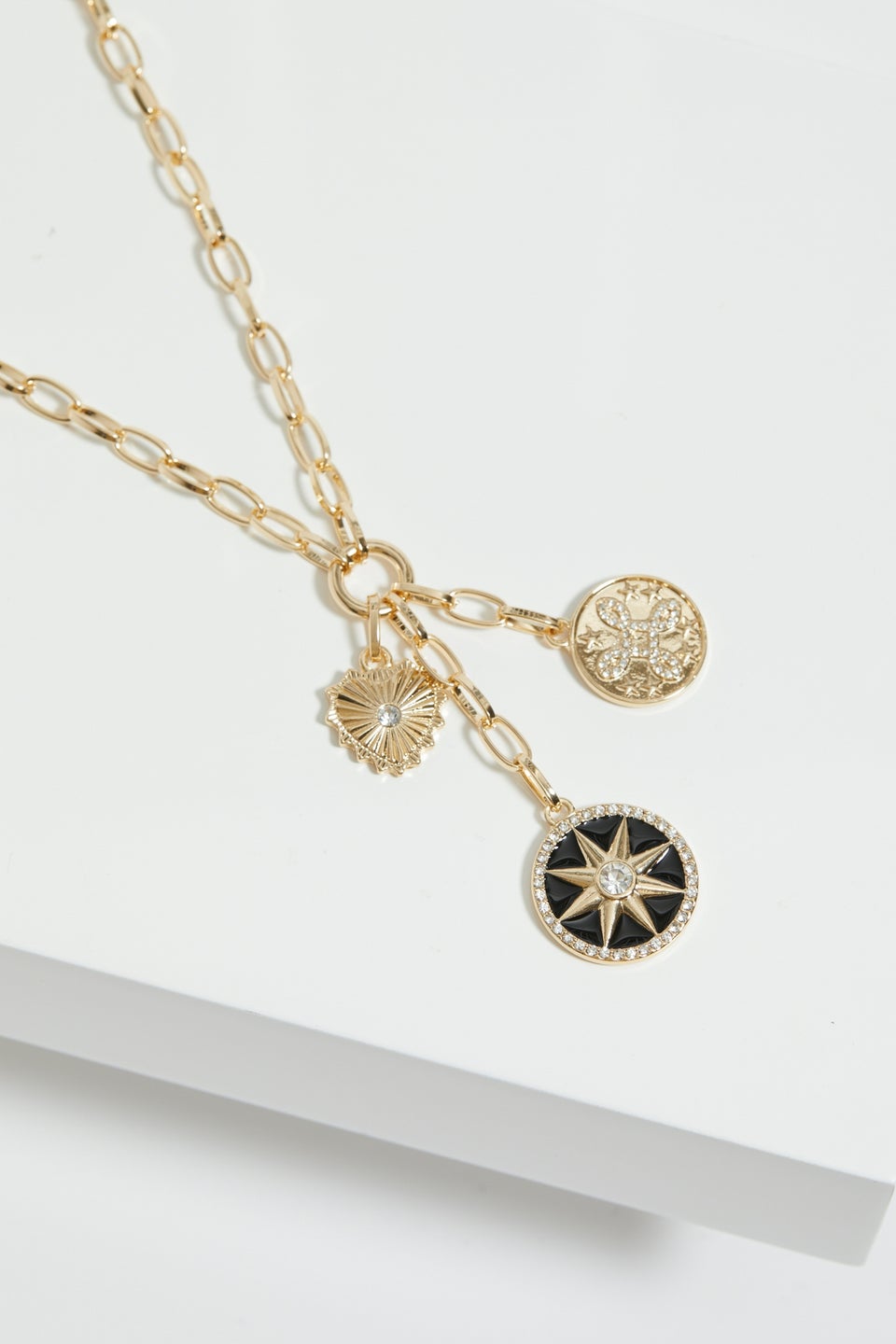 Mood Gold Black And Crystal Celestial Charm Pendant Necklace