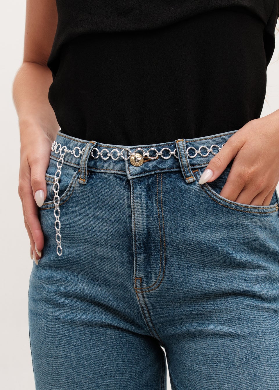 Mood Silver Polished Open Round Chain Belt