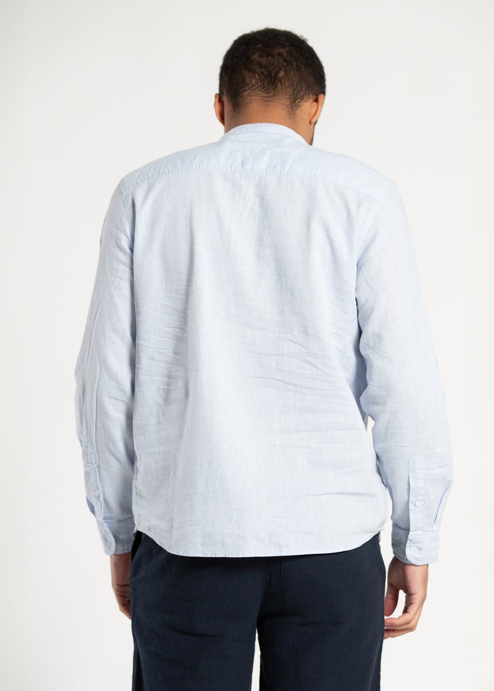Tokyo Laundry Blue Linen Blend Button Up Shirt With Grandad Collar