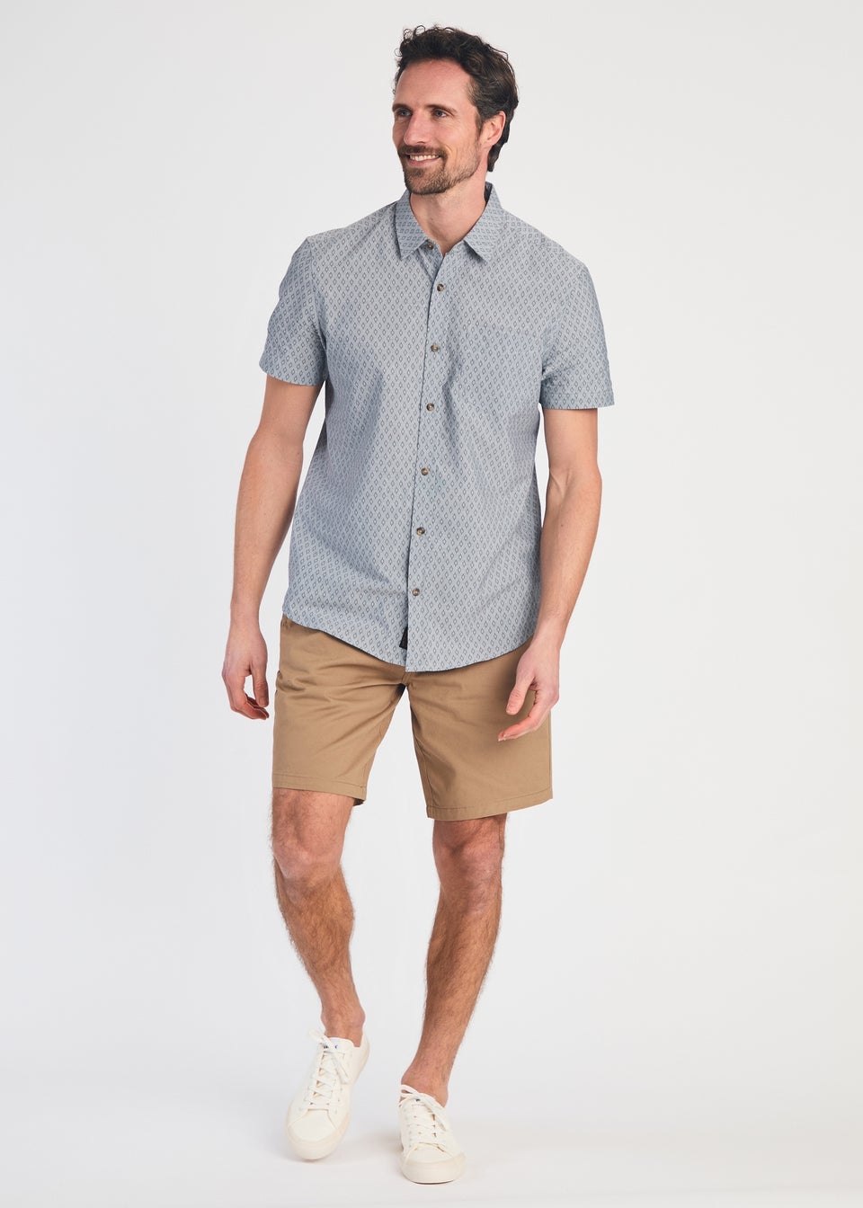 Tokyo Laundry Light Grey Cotton Printed Chambray Short Sleeve Shirt