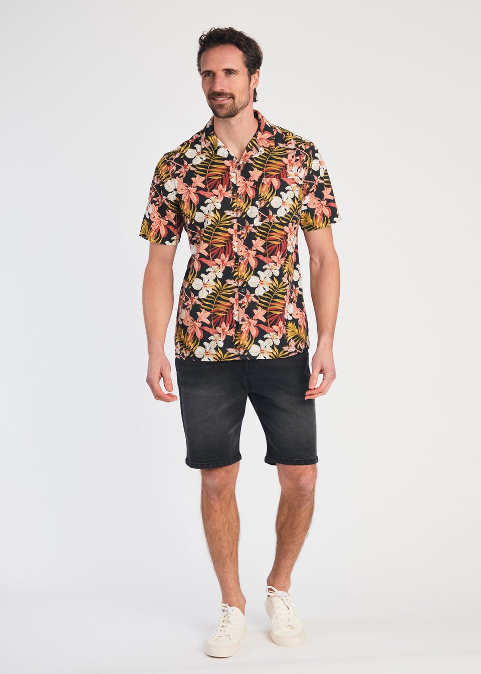 Tokyo Laundry Black Cotton Printed Poplin Short Sleeve Shirt