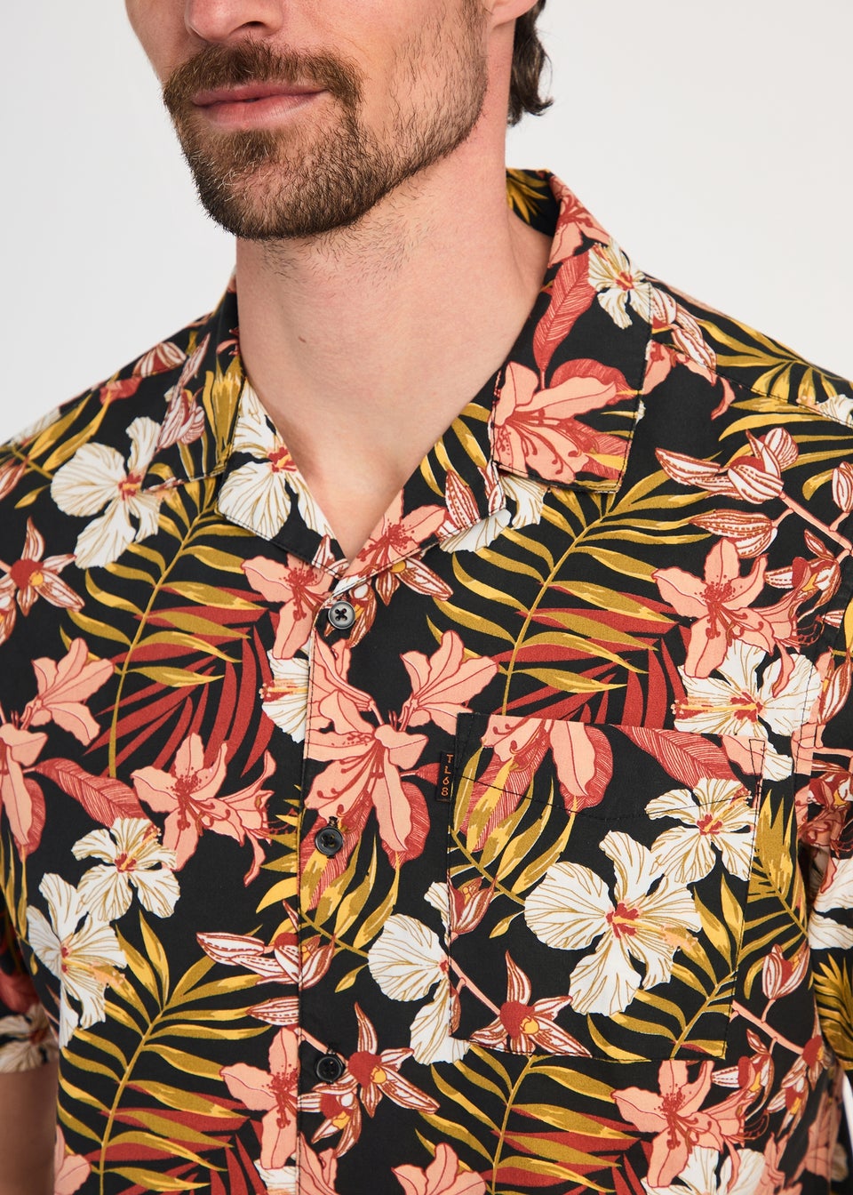 Tokyo Laundry Black Cotton Printed Poplin Short Sleeve Shirt