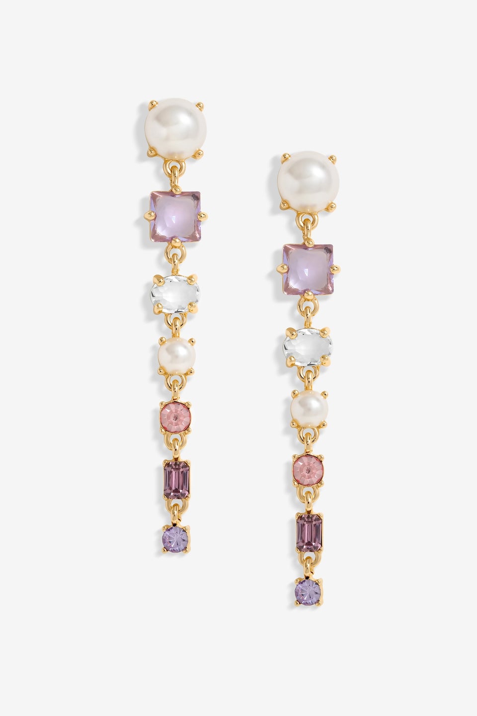 Mood Gold Romantic Crystal & Pearl Linear Drop Earrings