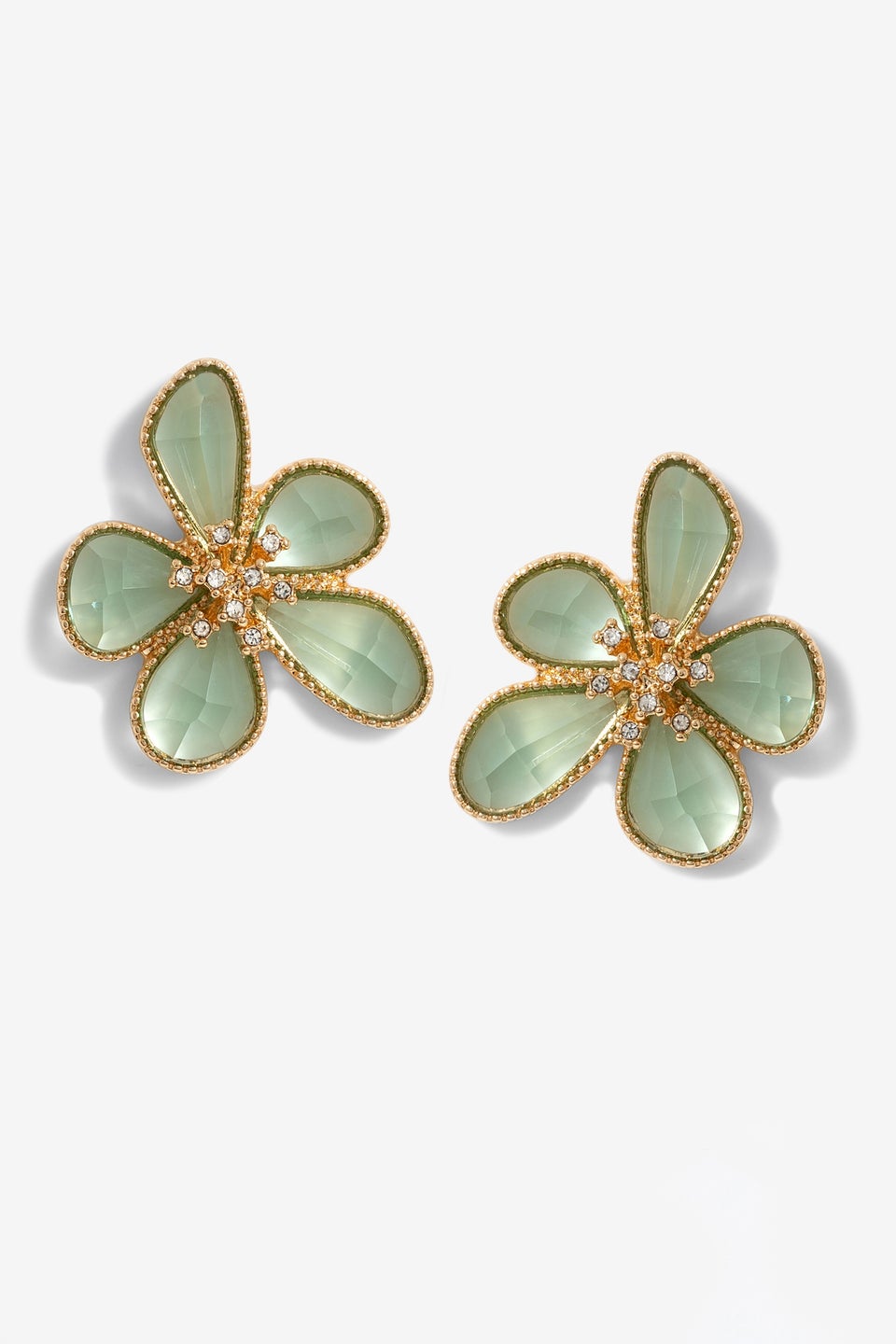 Mood Gold Green Facet Flower Stud Earrings