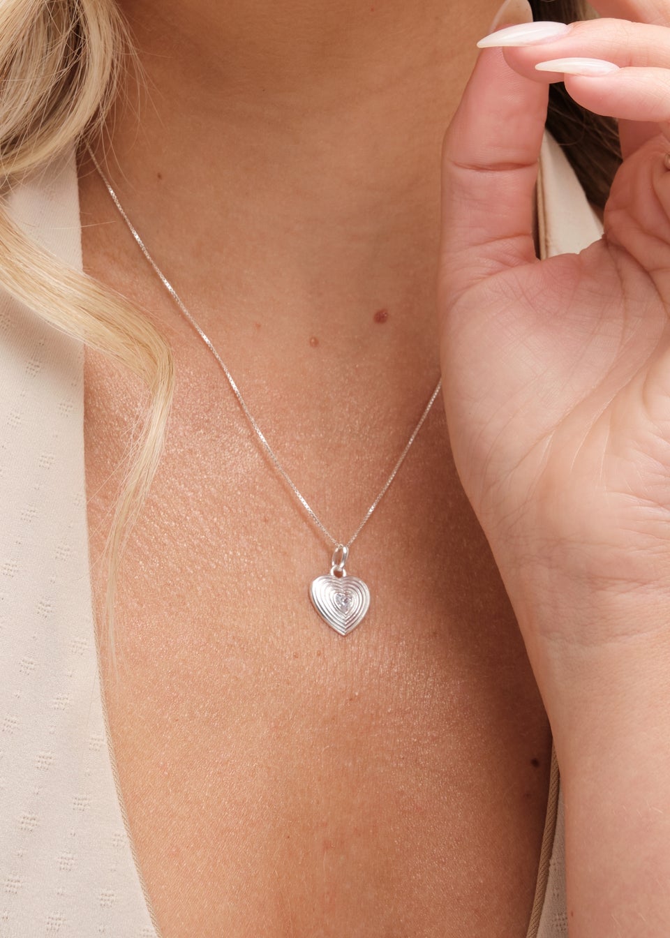 Simply Silver Sterling Silver 925 Ridged Cubic Zirconia Heart Pendant
