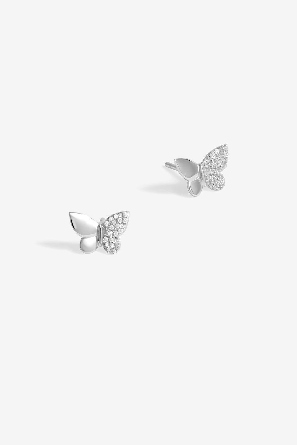 Simply Silver Sterling Silver 925 Polished & Pave Butterfly Stud Earrings