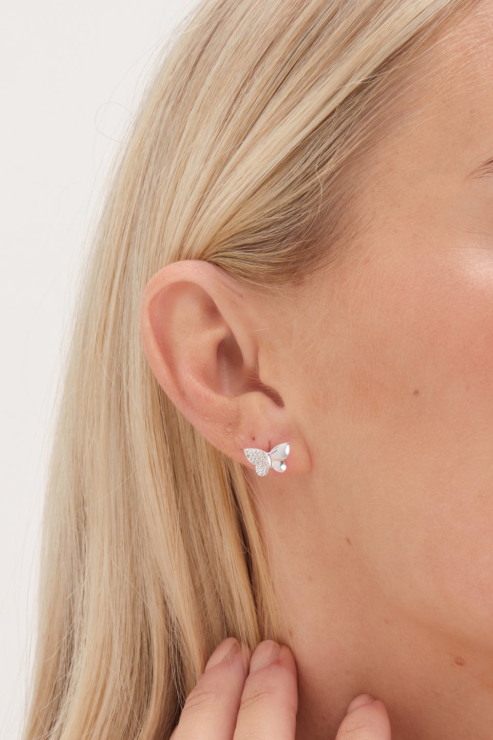 Simply Silver Sterling Silver 925 Polished & Pave Butterfly Stud Earrings