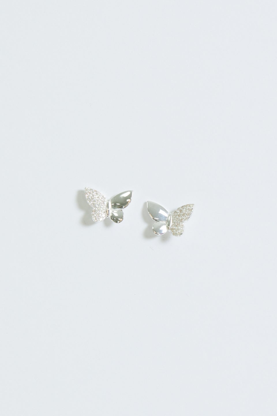 Simply Silver Sterling Silver 925 Polished & Pave Butterfly Stud Earrings