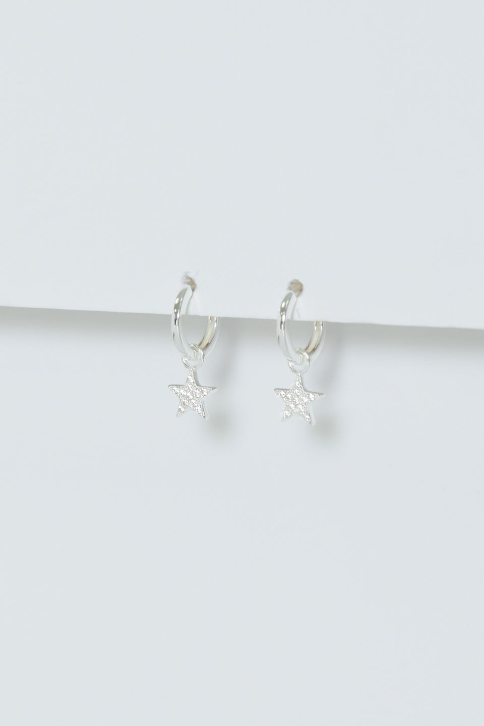 Simply Silver Sterling Silver 925 Pave Star Huggie Hoop Earrings