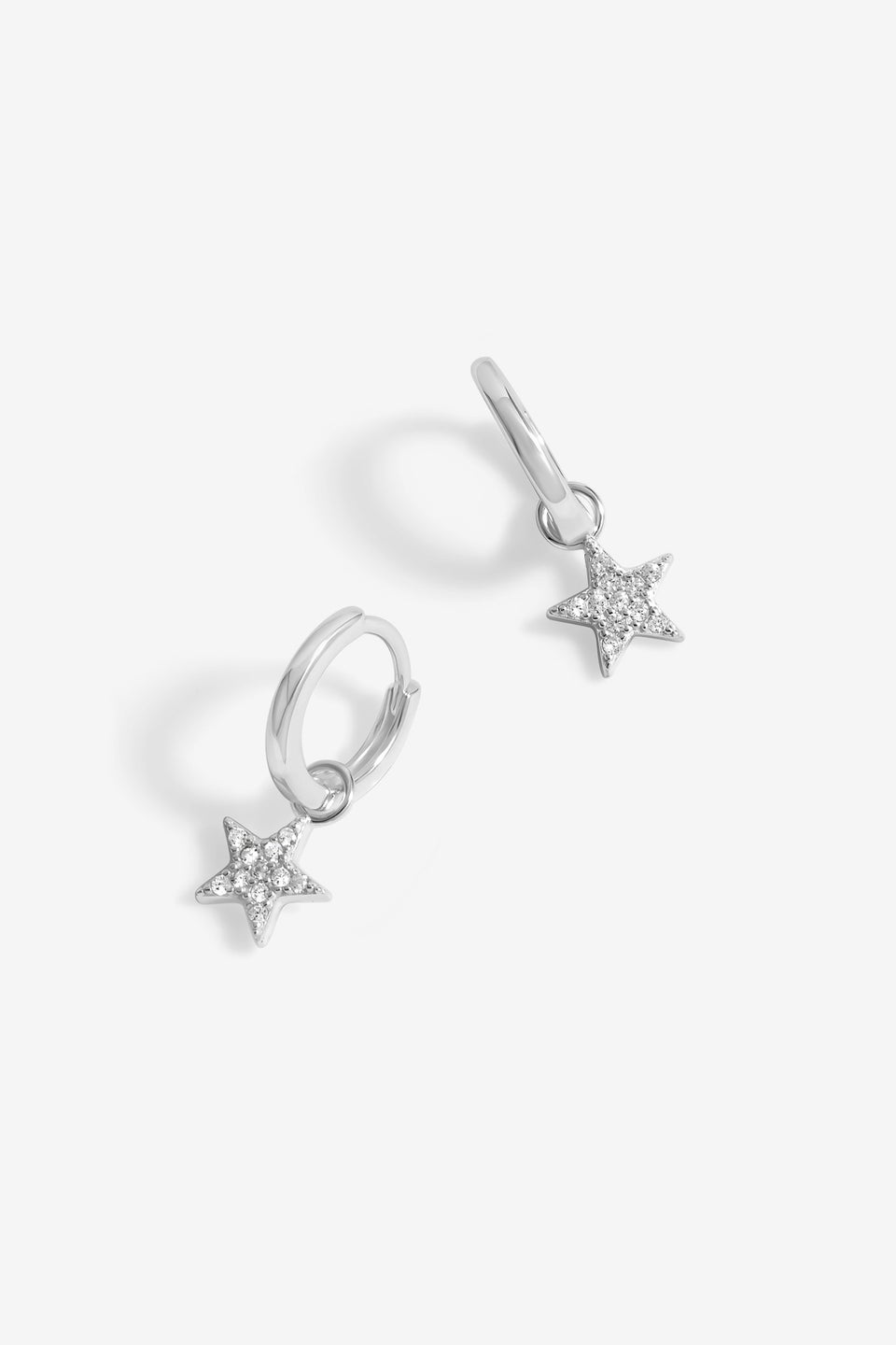 Simply Silver Sterling Silver 925 Pave Star Huggie Hoop Earrings