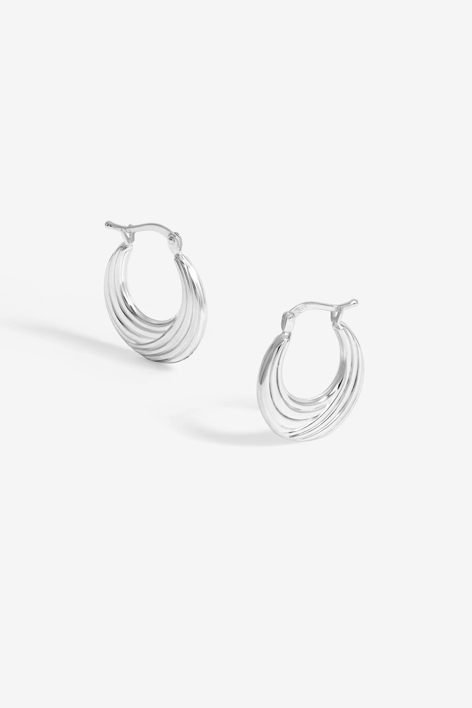 Simply Silver Sterling Silver 925 Polished Ribbed Flat Hoop Earrings
