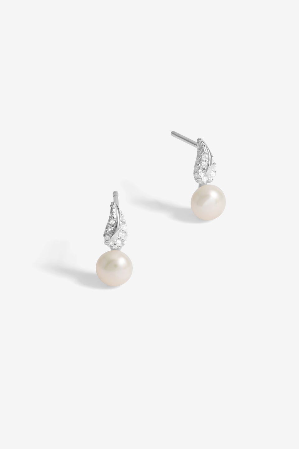 Simply Silver Sterling Silver 925 Pave & Pearl Drop Stud Earrings